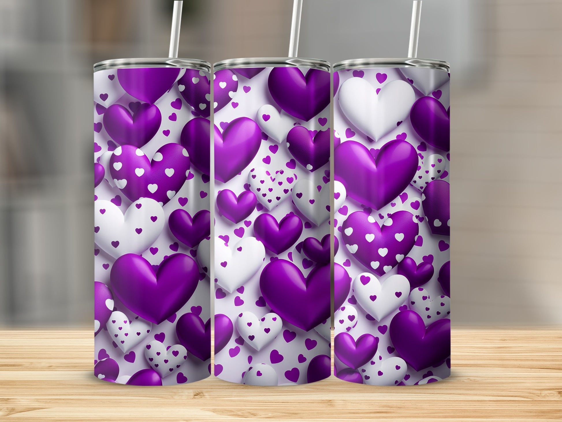Purple and White Hearts Pattern Tumblers product