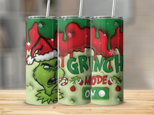 Grinch Mode ON Christmas Tumbler 20 oz Holiday Gift