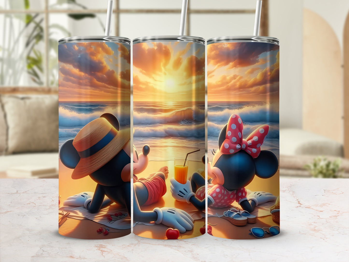 Mickey and Minnie Beach Sunset Tumbler