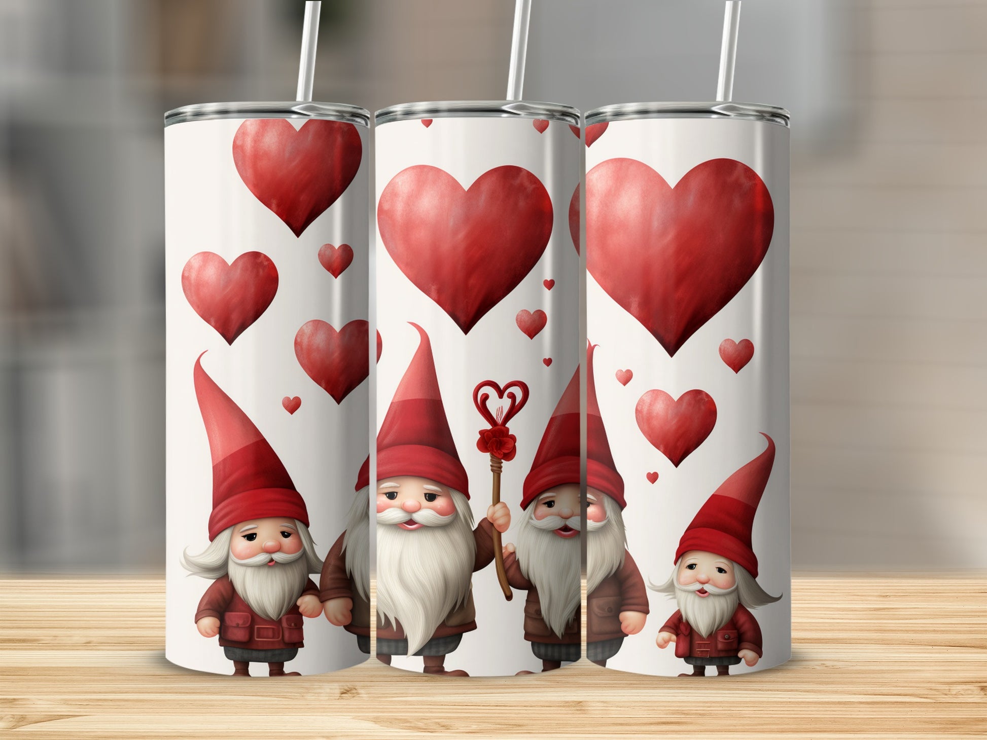 Charming Valentine's Day Gnome and Heart Design Tumbler