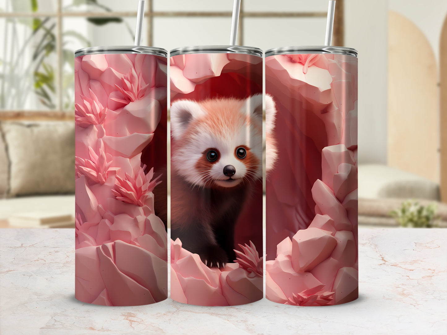 Adorable Red Panda Pink Floral Insulated Tumbler