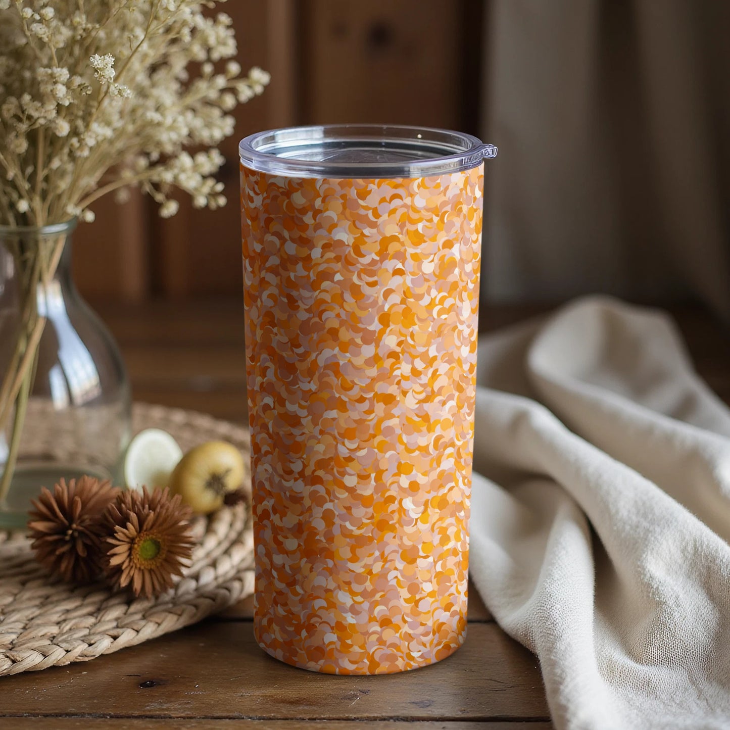 Vibrant orange patterned travel tumbler for your adventures