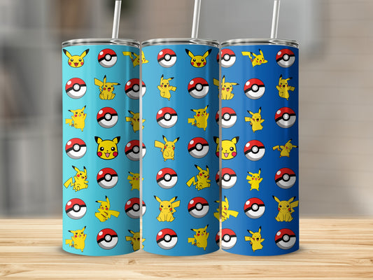Colorful Pikachu and Pokeball Patterned Tumblers