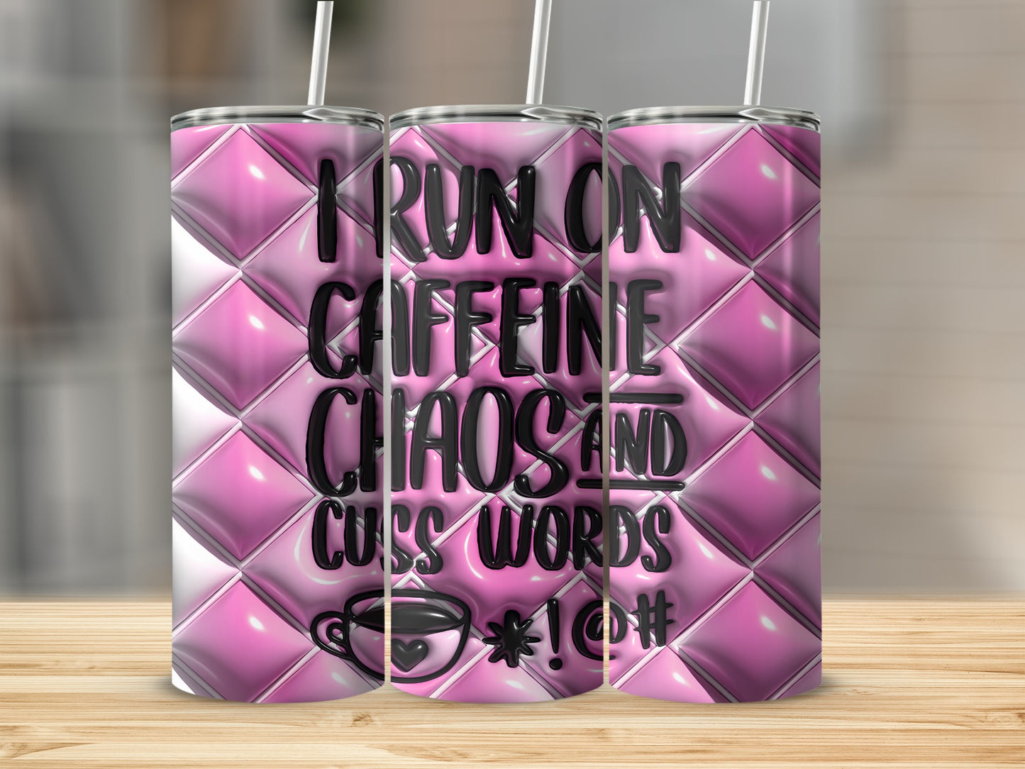 I RUN ON CAFFEINE CHAOS AND CUSS WORDS Pink Quilted Tumbler product type