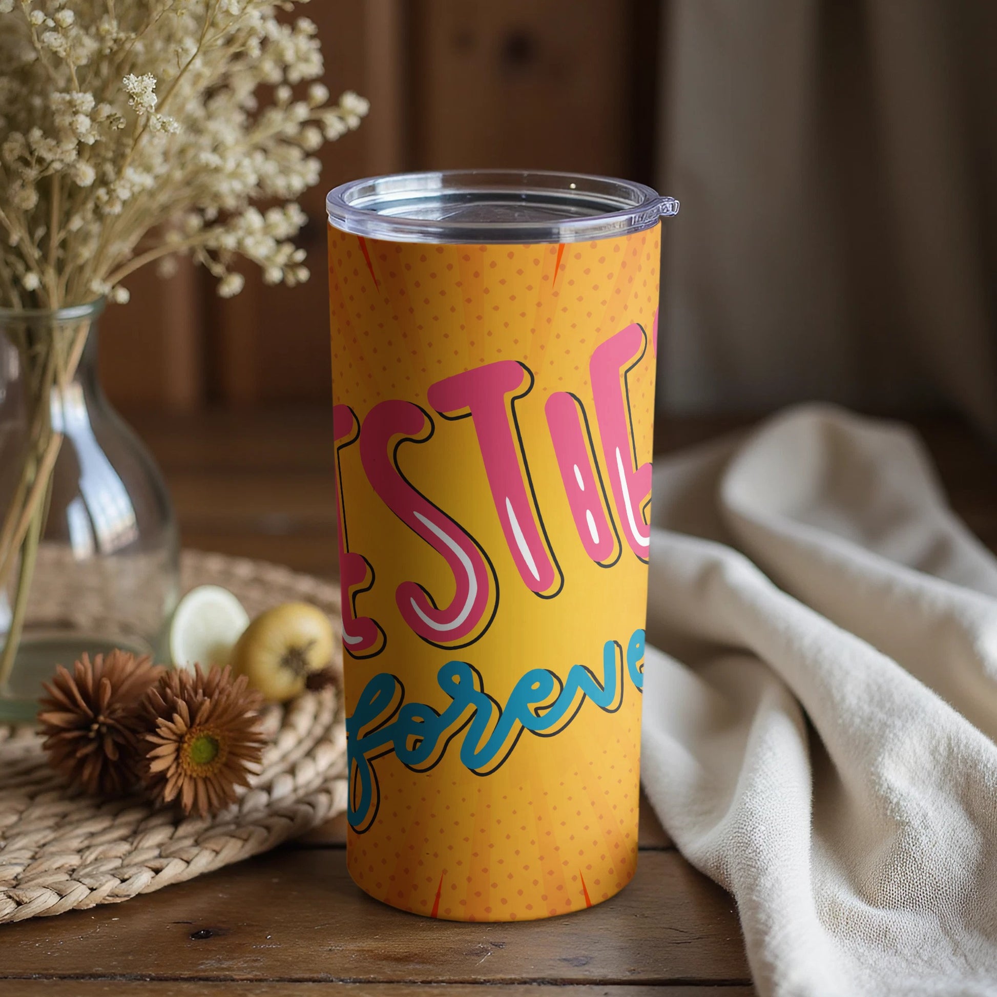Besties Forever Yellow Tumbler with Lid for Friends