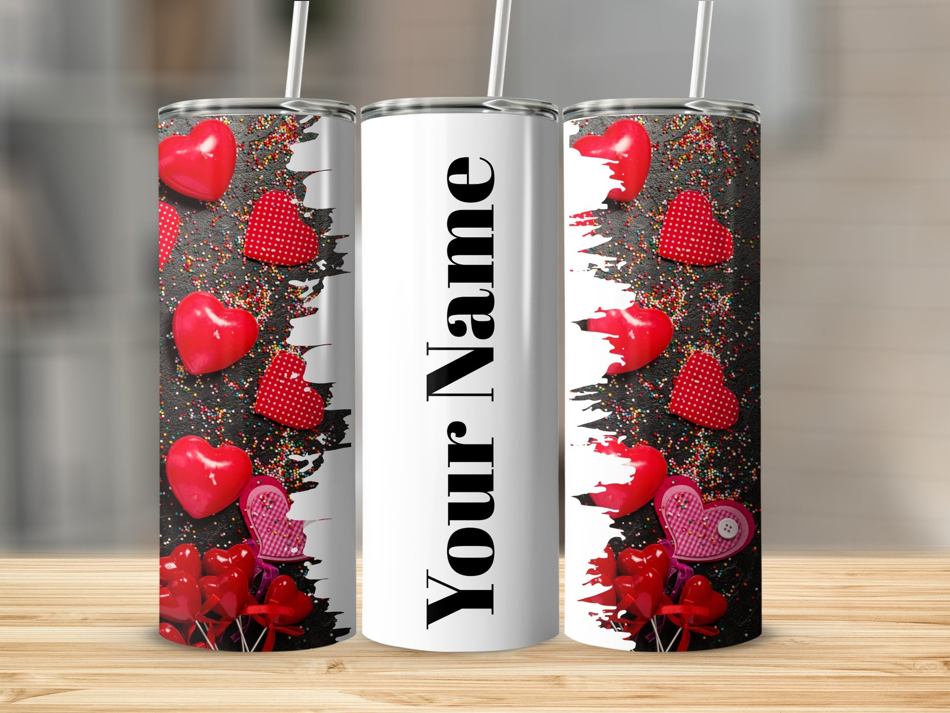 Personalized Valentine Hearts Design Tumbler
