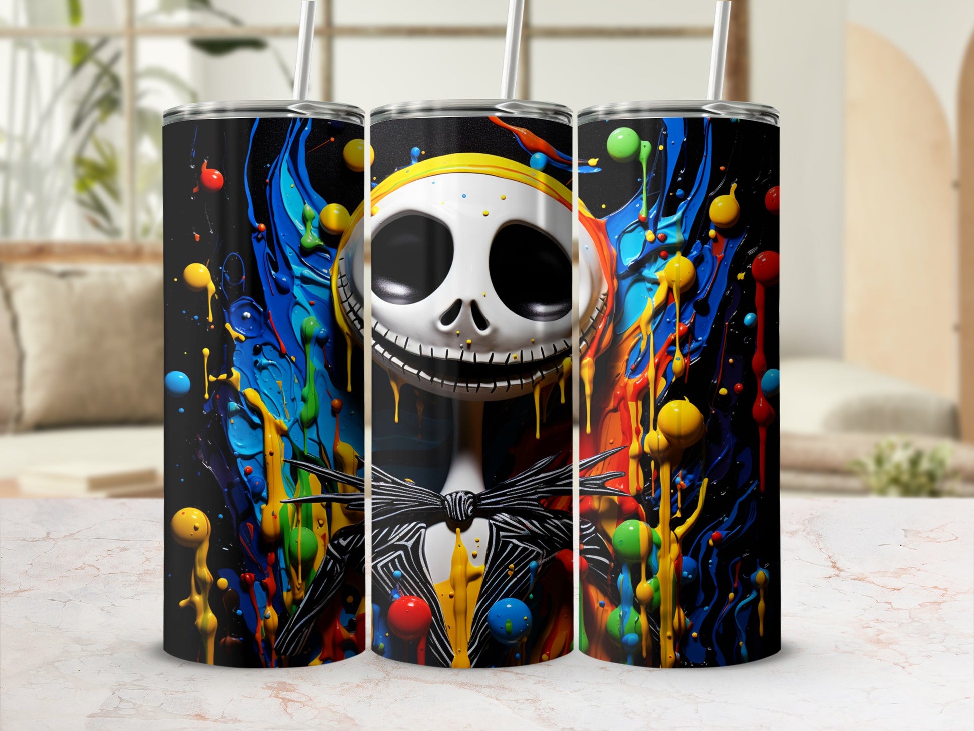 Colorful Skull Design Insulated Drink Tumbler Cup