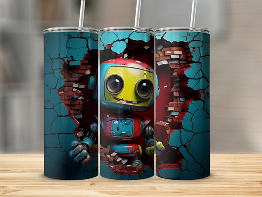 Cute Robot and Brick Wall Design Tumbler