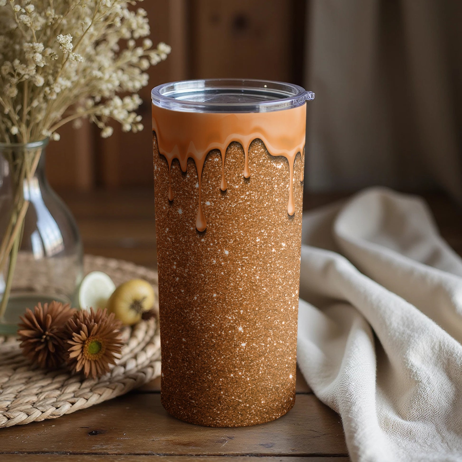 Glittery Drip Tumbler with Lid Trendy Drinkware