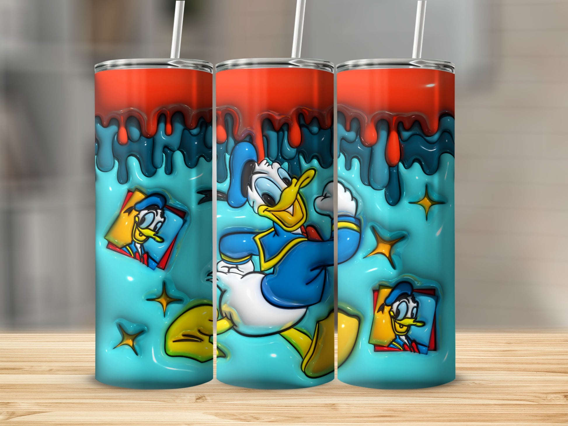 Colorful Donald Duck Inspired Tumbler with Straw