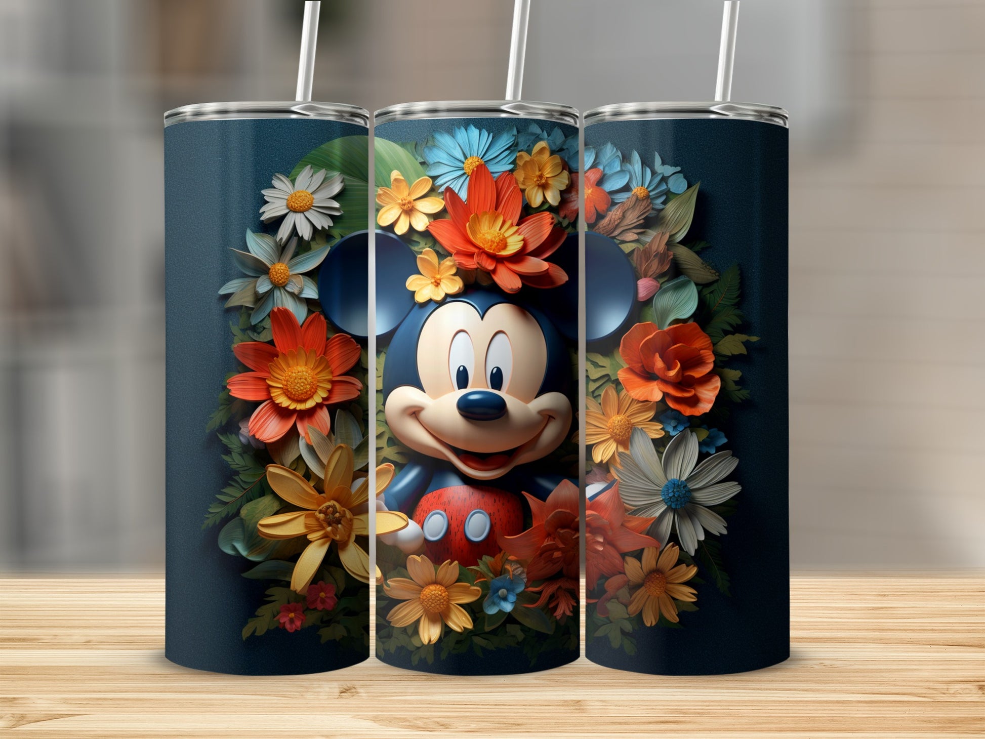 Colorful Floral Mickey Mouse Design Tumbler