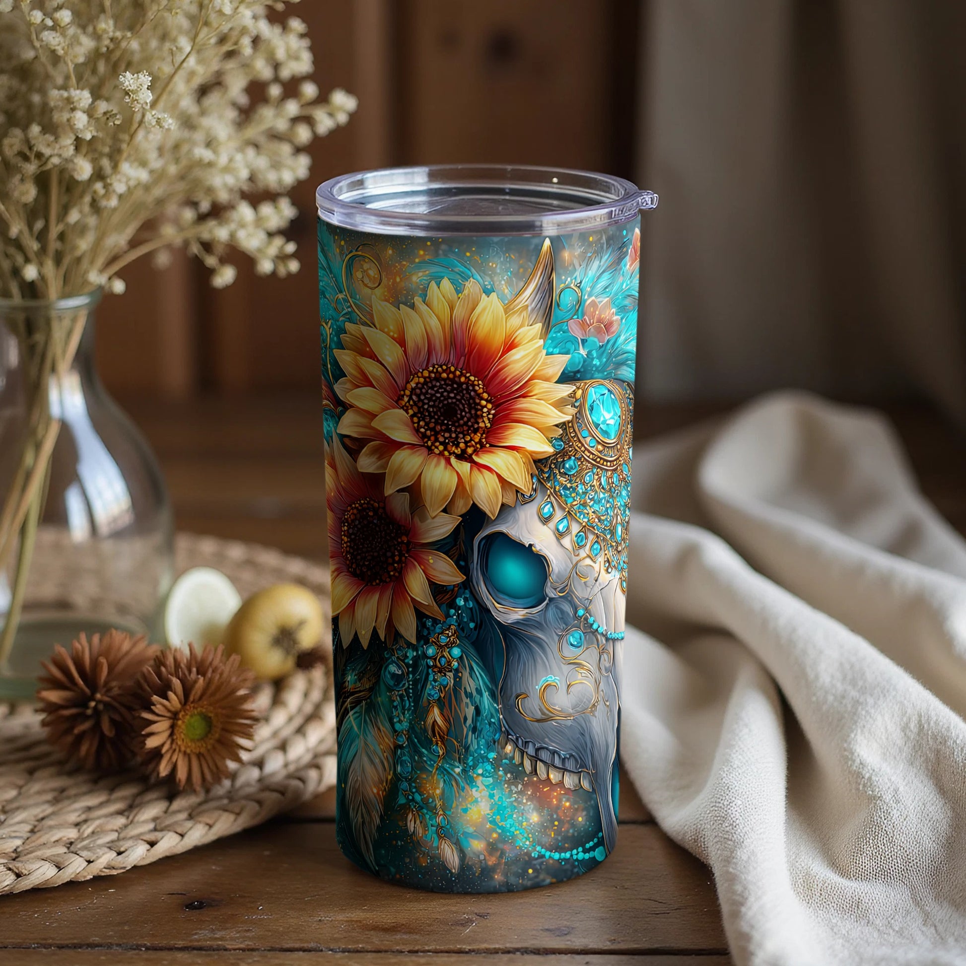 Sunflower Skull Art Stainless Steel Tumbler Tumbler
