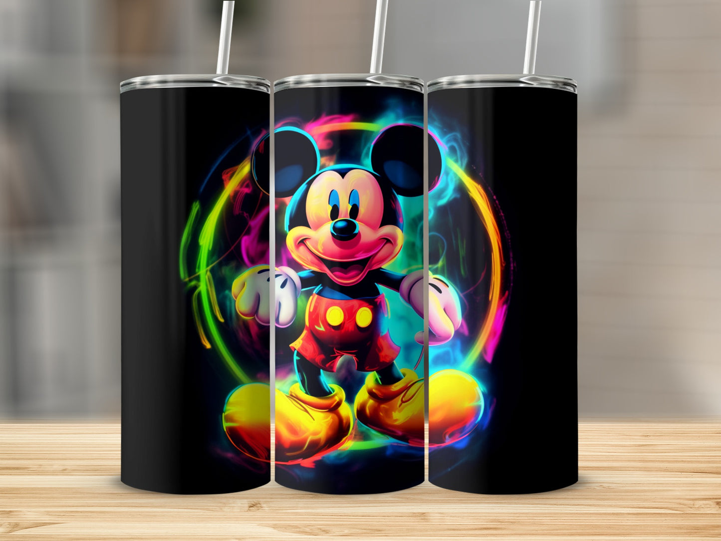 Colorful Mickey Mouse Design on Black Tumbler