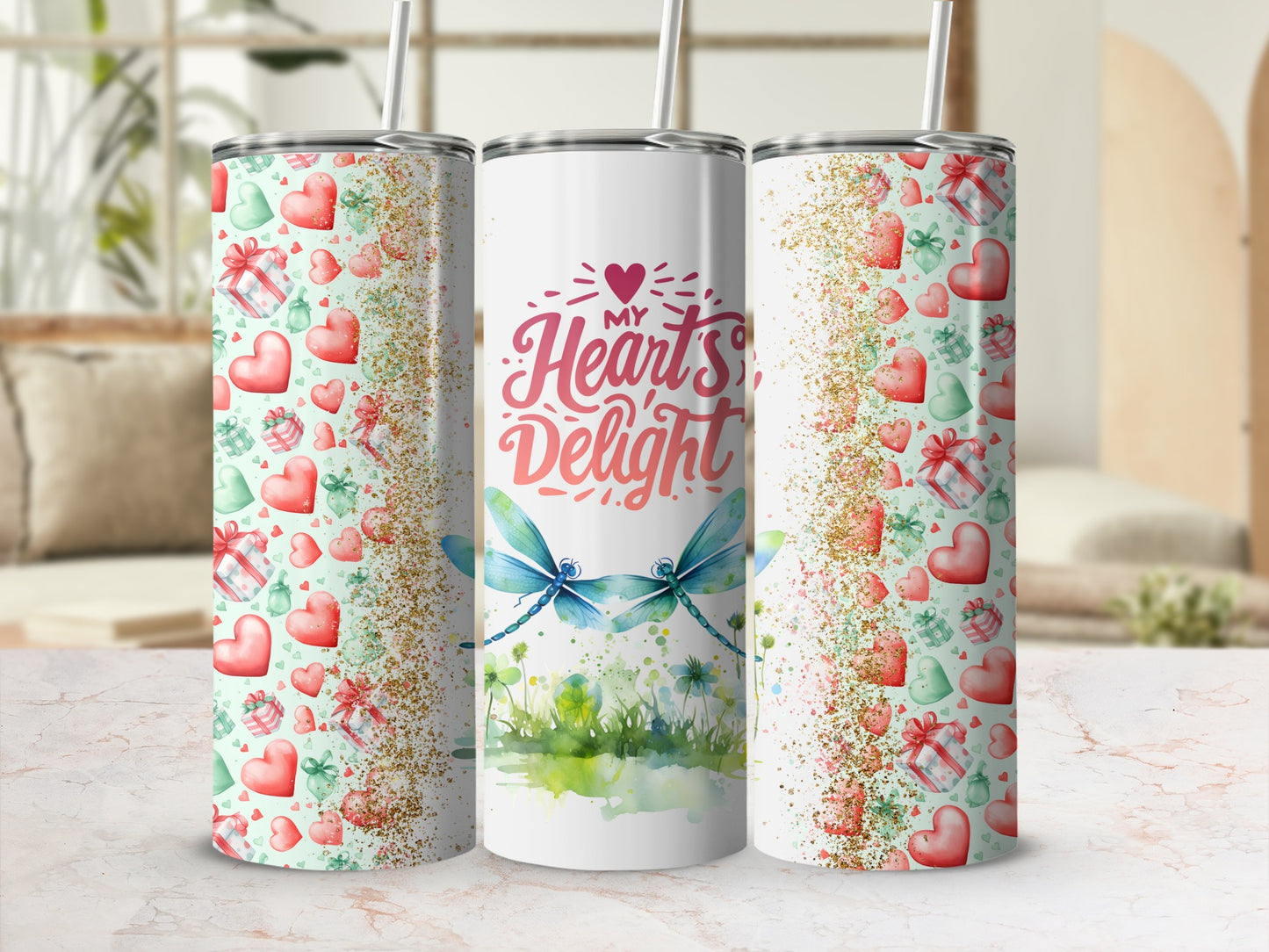 My Heart's Delight Dragonfly Design Tumbler