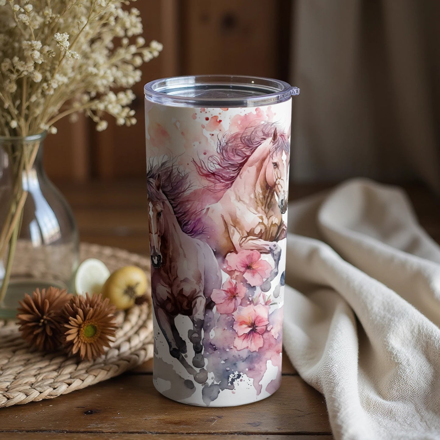 Beautiful Horse and Floral Artistic Tumbler