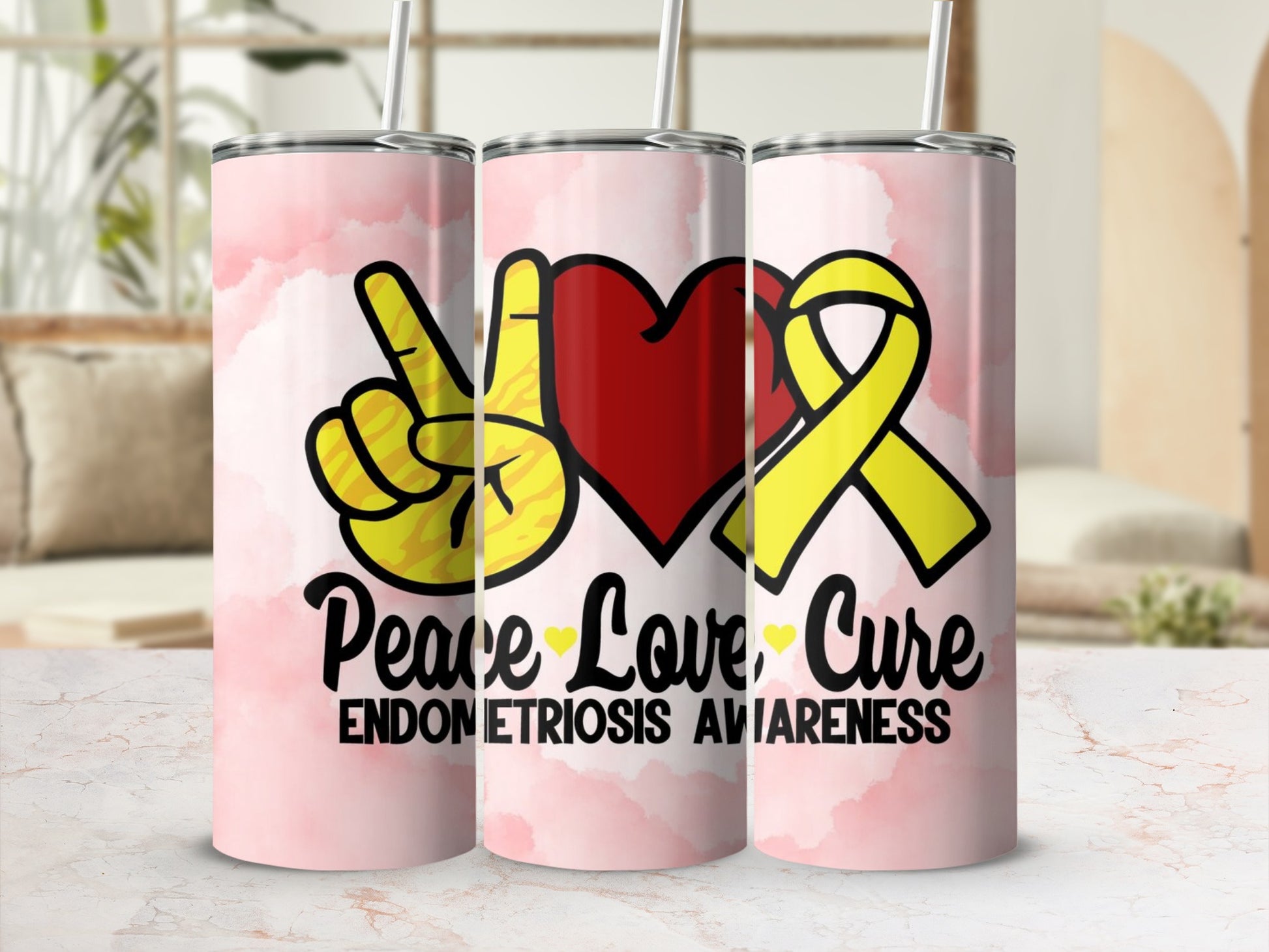 Peace Love Cure Endometriosis Awareness tumbler