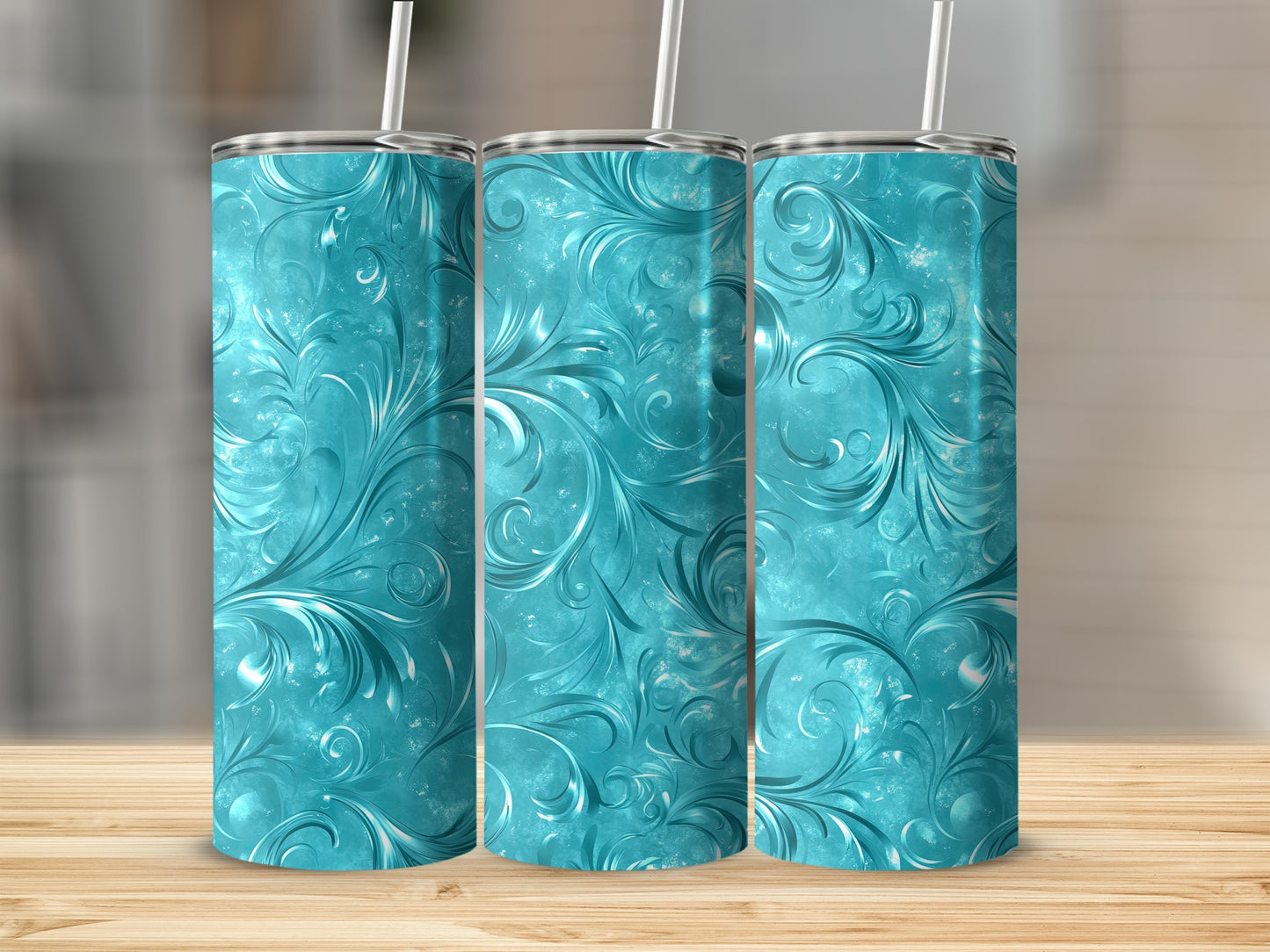 Turquoise Artistic Flourish Design Swirls Style Tumblers