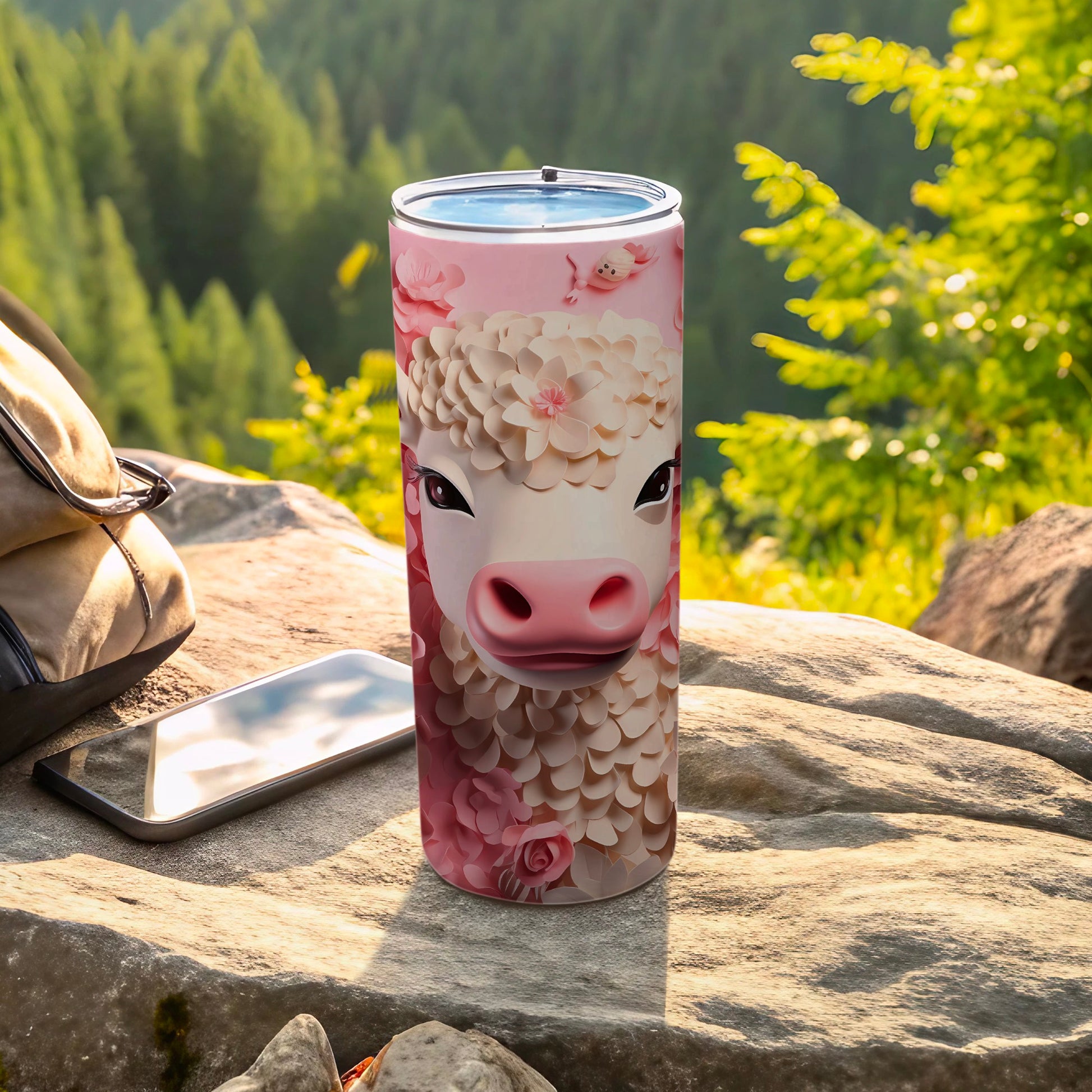 Cute Pink Floral Cow Face Outdoor Tumbler product type
Pink Tumbler
Cow Design
Floral Cow
Petal Art
Cute Animal
Outdoor Gear
Travel Mug
Drinkware
Gift Idea
Unique Design
Nature Scene
Mountain View
Farm Animal
Whimsical
Summer Drink
Spring Vibe
Animal Lover
Coffee Tumbler
Water Bottle
Insulated Cup