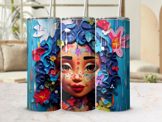 Vibrant Artistic Face Floral Design Tumbler Product