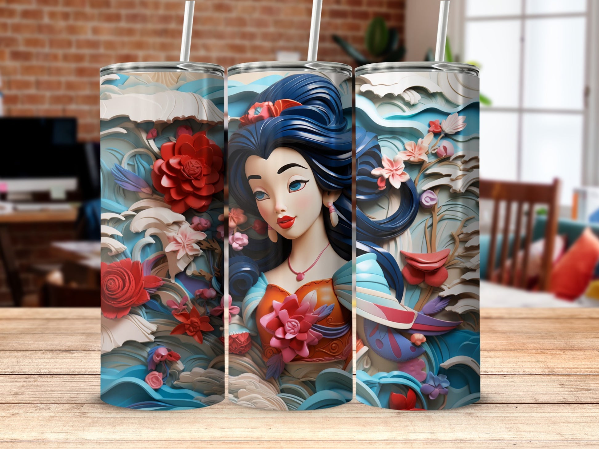 Elegant Artistic Geisha Design Insulated Tumbler