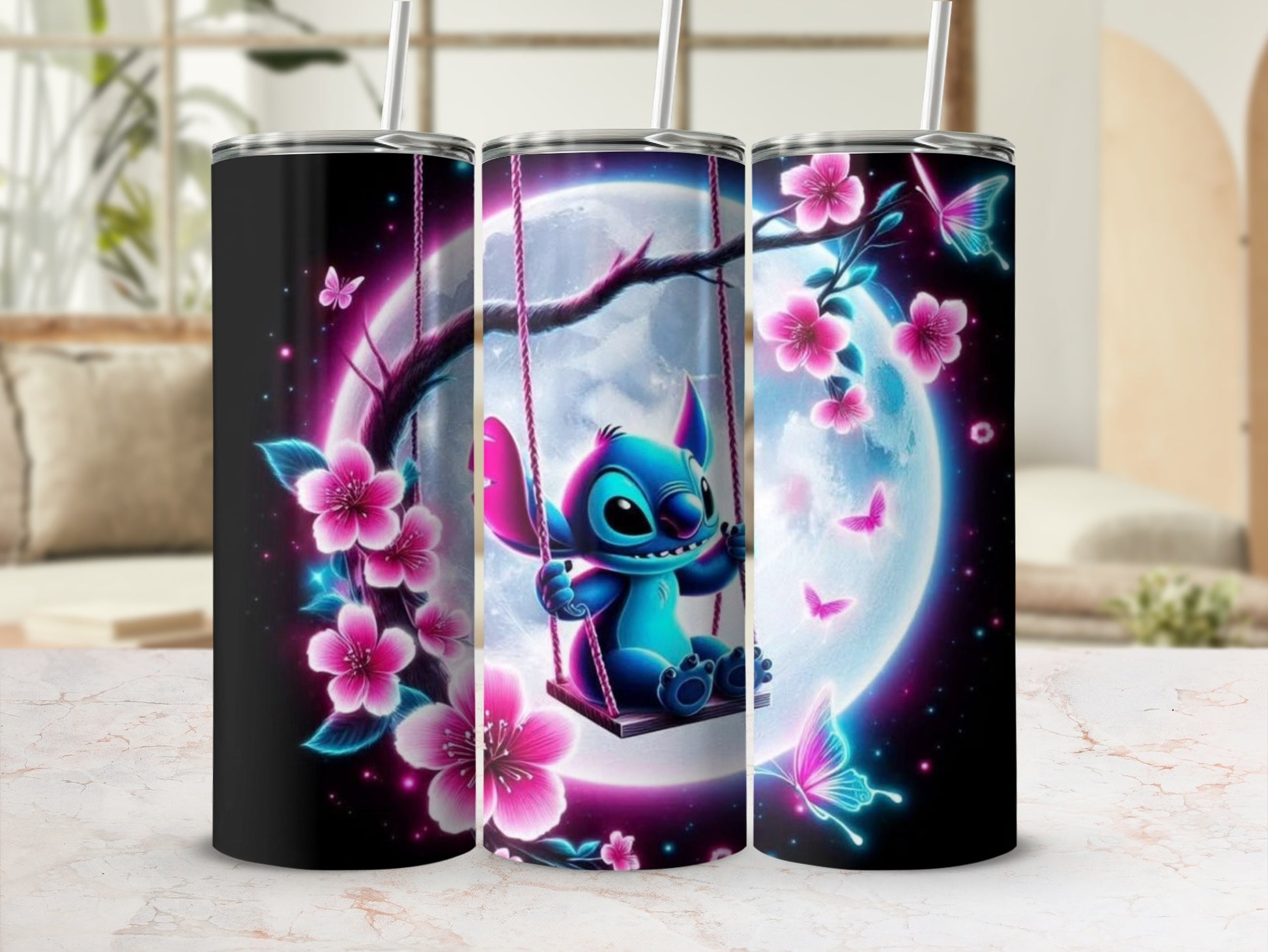 Cute Alien With Cherry Blossoms Moonlight Tumbler