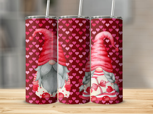 Cute Valentine's Day Gnome Tumbler with Heart Background