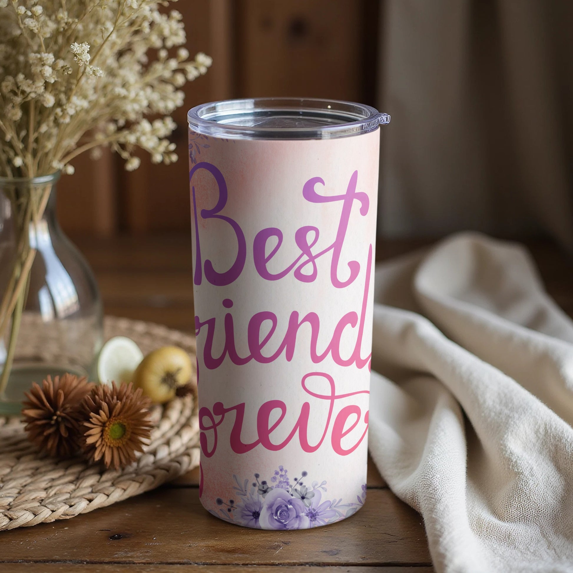 Best Friends Forever Tumbler with Floral Design