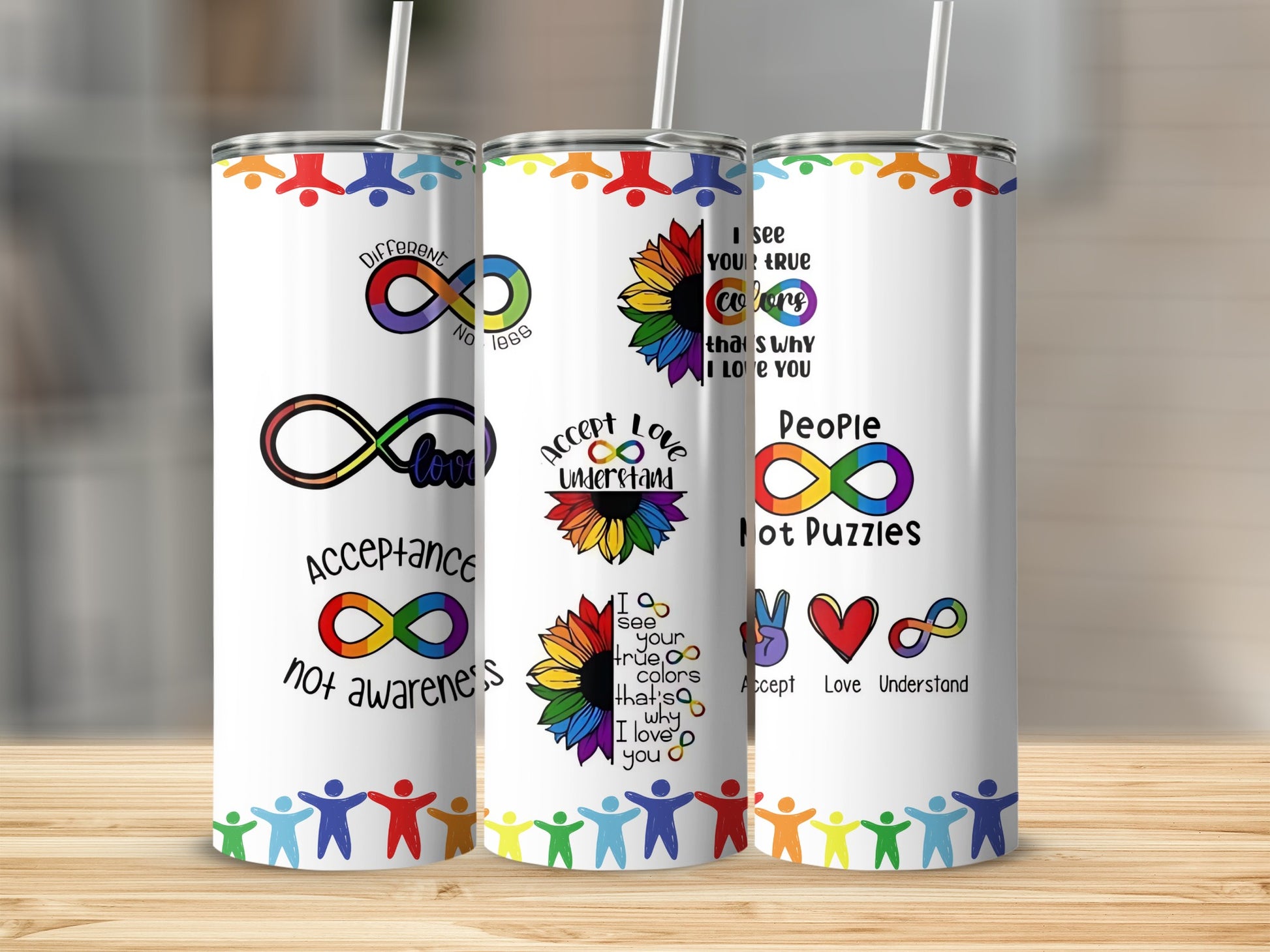 Autism Awareness Colorful Tumbler With Inspirational Quotes