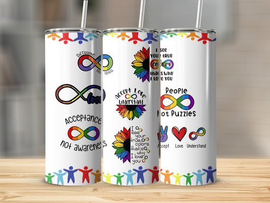Autism Awareness Colorful Tumbler With Inspirational Quotes