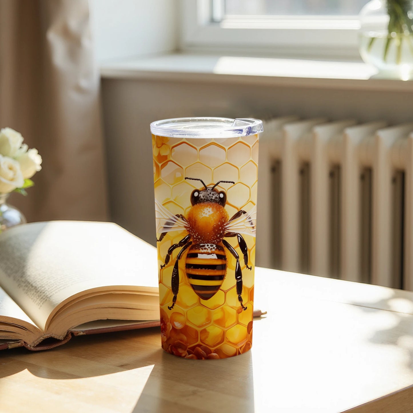 Detailed Honeybee Honeycomb Art Design Tumbler product type
Bee, Honeybee, Honeycomb, Tumbler, Drinkware, Beverage, Nature, Insect, Honey, Golden, Yellow, Pattern, Design, Gift, Unique, Wildlife, Pollinator, Bee Lover, Honeycomb Pattern, Bee Design