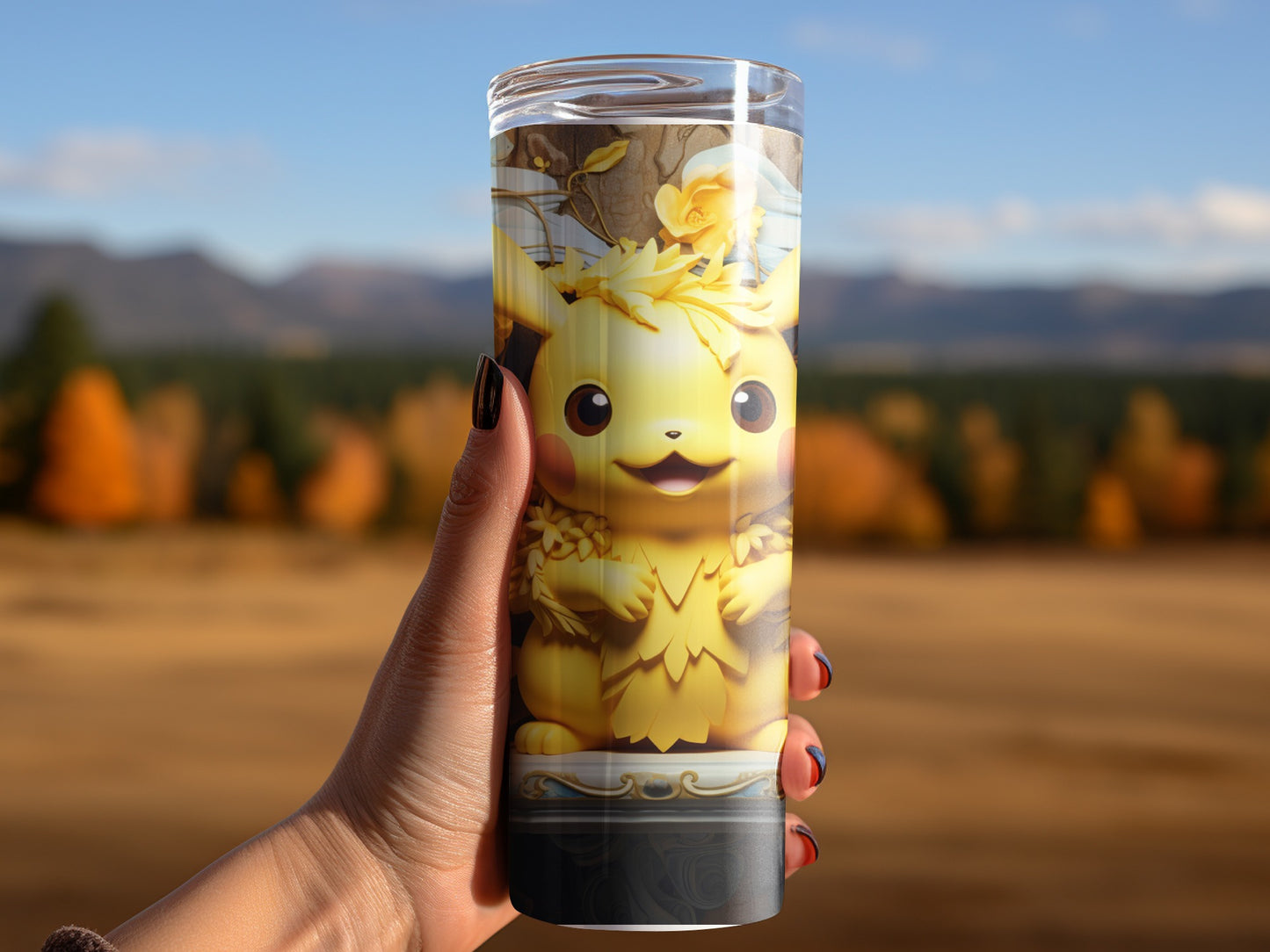 Cute Yellow Anime Character Tumbler with Forest Background
