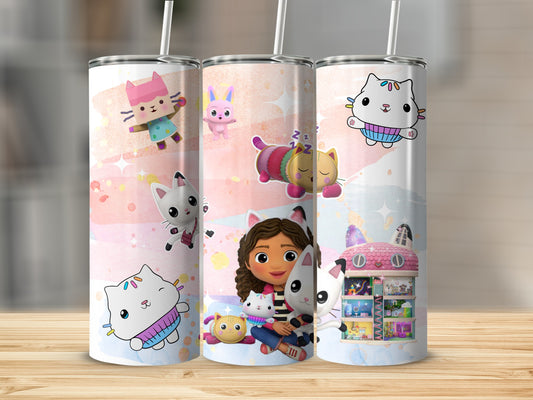 Kids Animated Cat Character Tumbler with Straw Cup