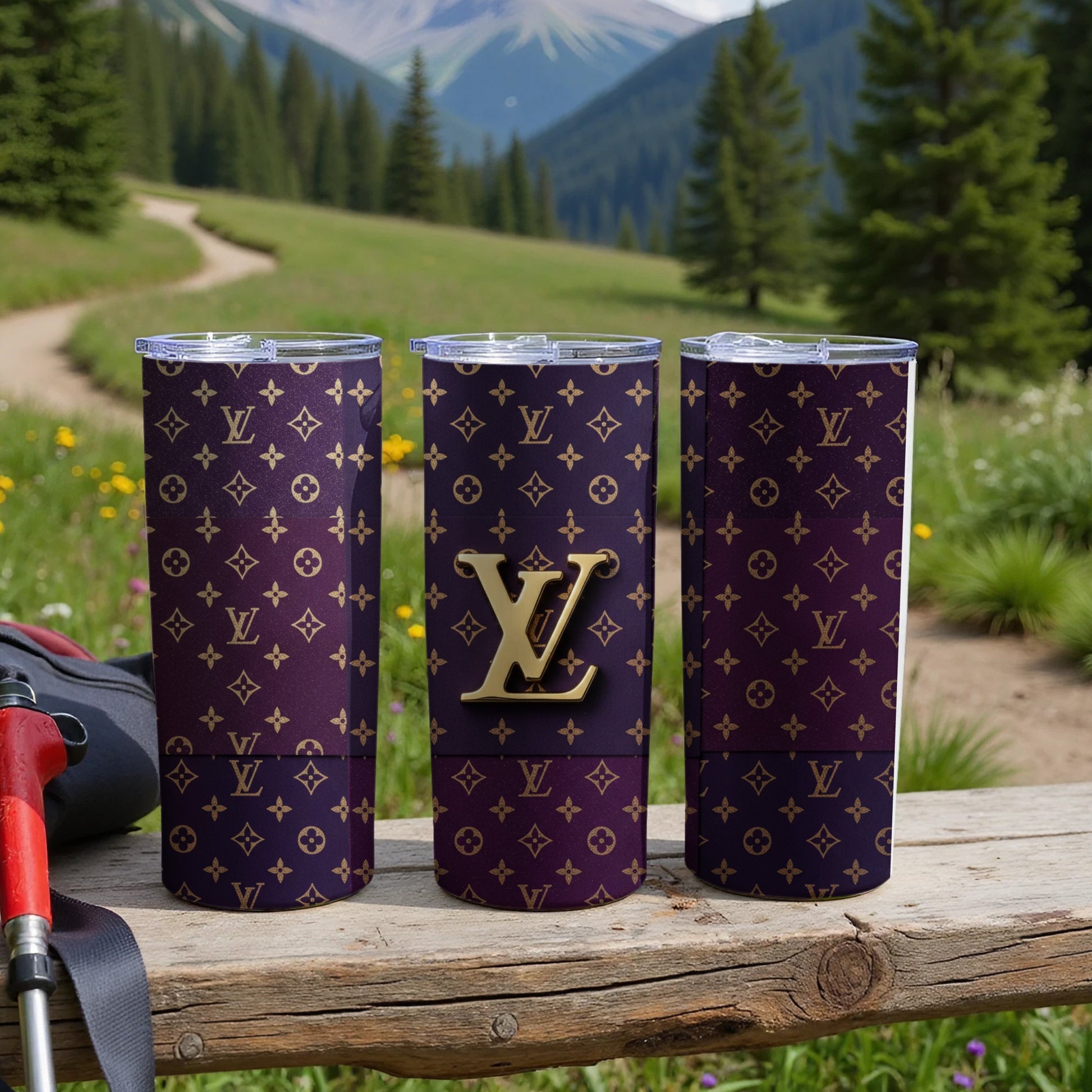 Stylish Branded Monogram Purple Drinkware Tumblr Set