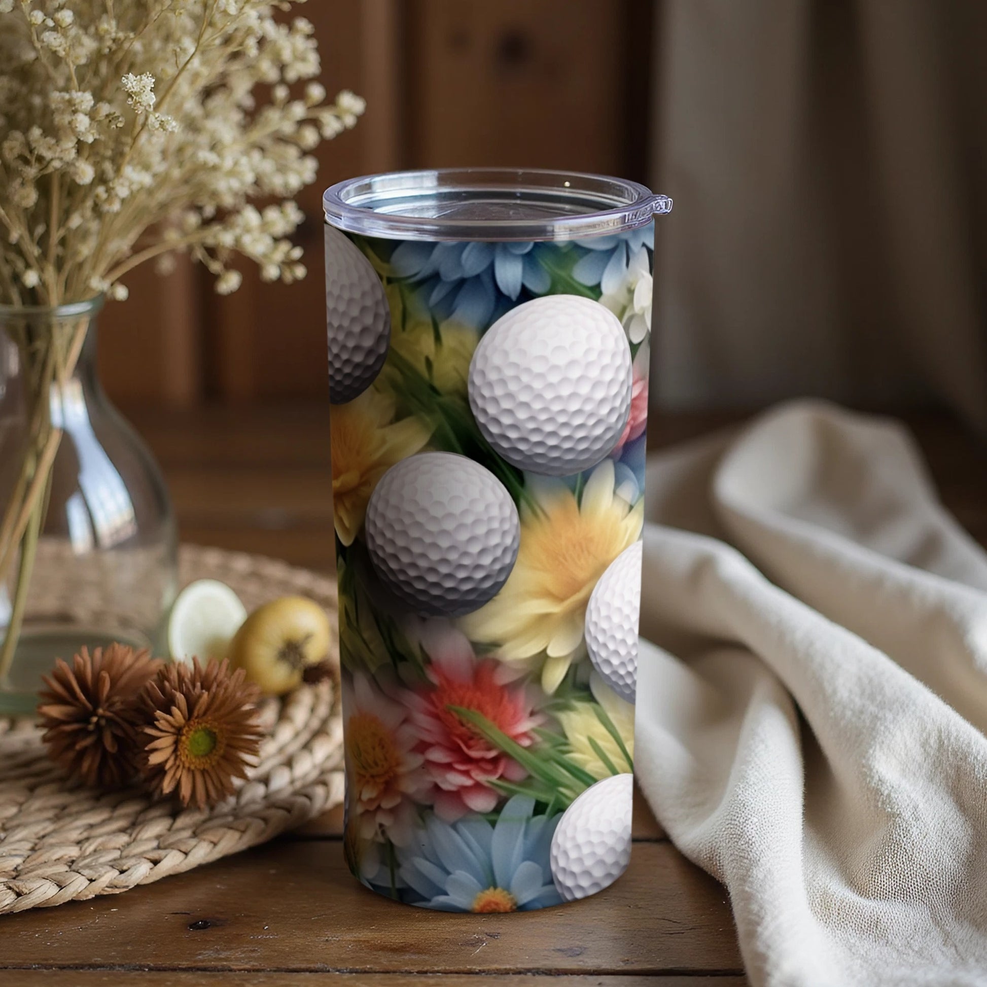 Colorful Floral Golf Ball Design Beverage Tumbler
