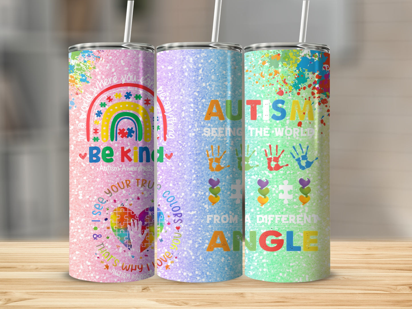 Autism Awareness Be Kind Skinny Tumbler Cup