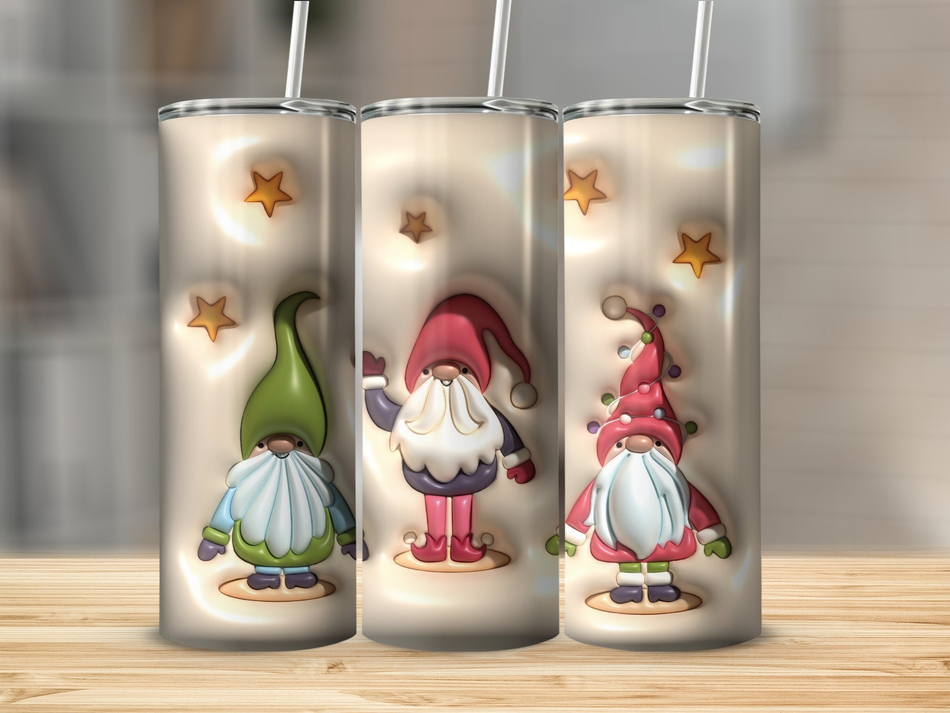Christmas Gnome Tumbler Cup with Stars Design