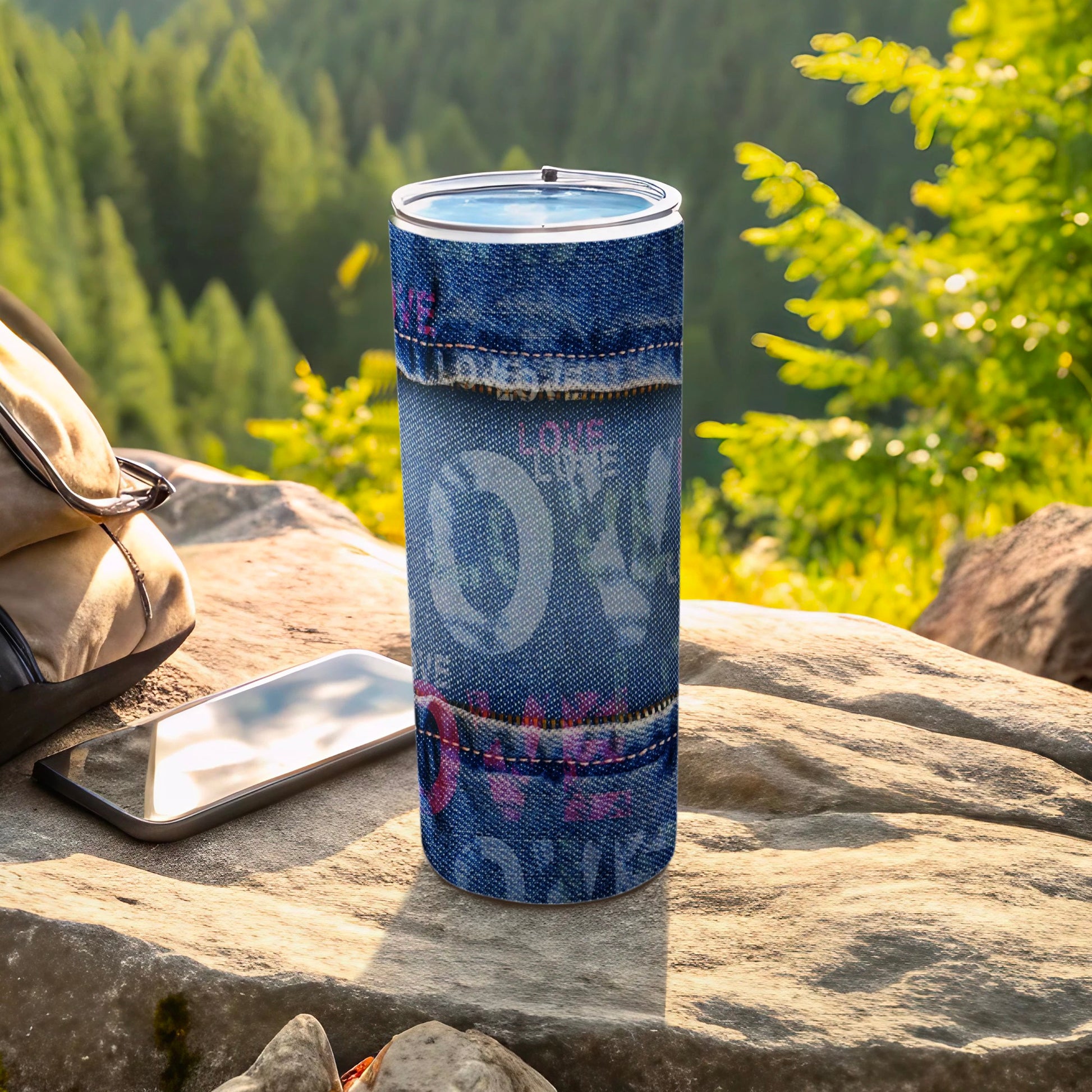 Loved Jeans Love Pattern Blue Zipper Design Tumbler product type