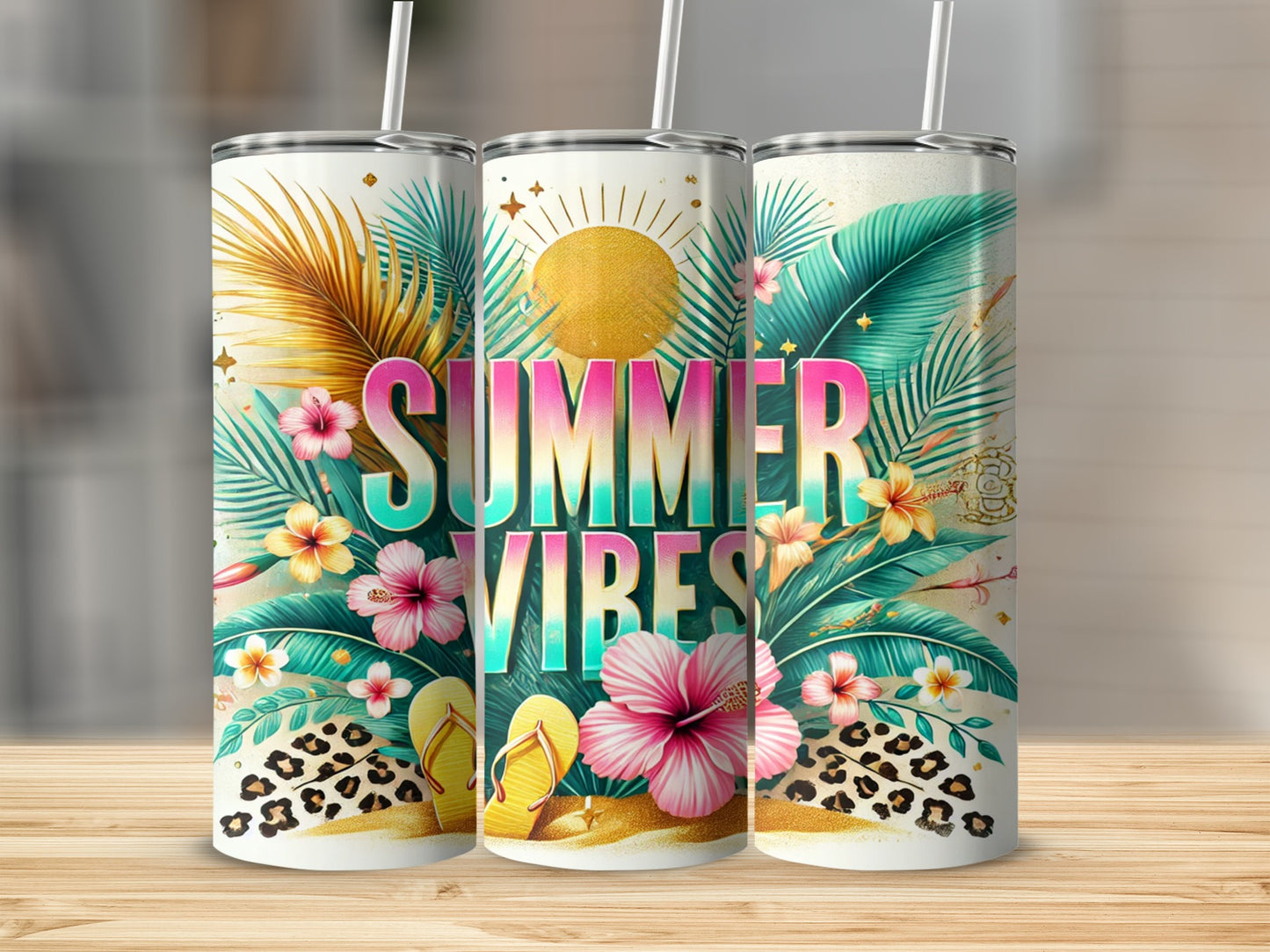 Summer Vibes Tropical Beach Theme Insulated Cup