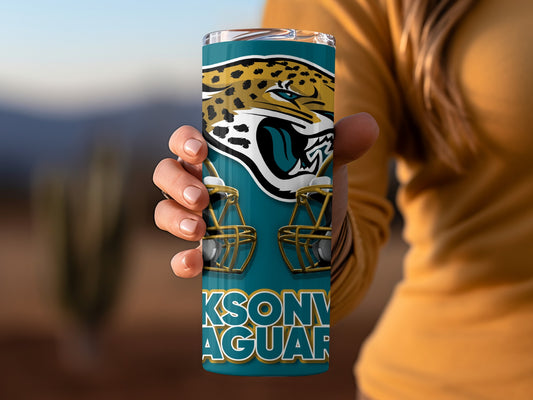 Jacksonville Jaguars Helmets Teal and Gold Design Tumblers