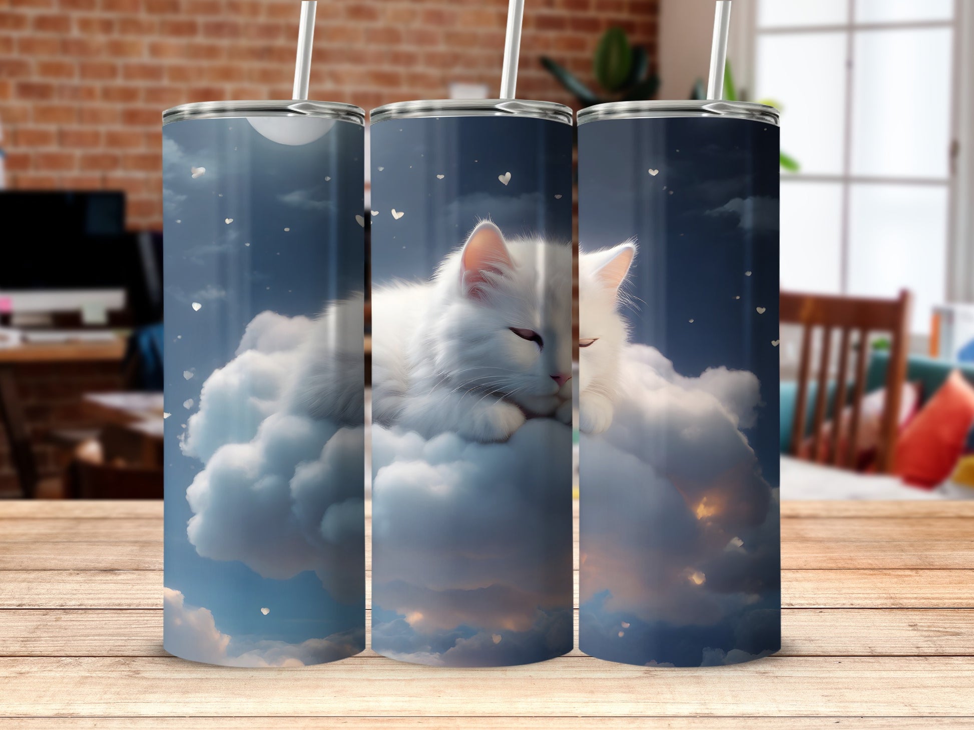 Sleeping feline cloud hearts moonlit night sky product type