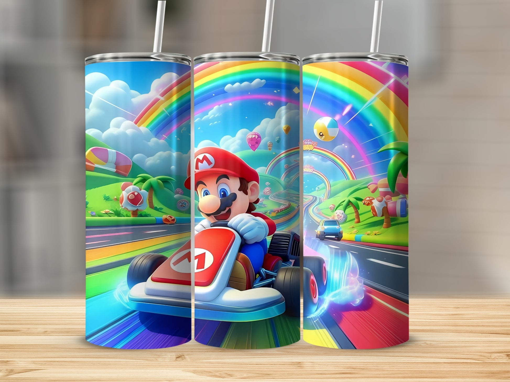 Colorful Racing-Themed Stainless Steel Tumbler Set