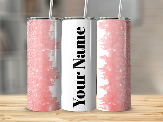 Customizable Pink and White Stainless Steel Tumbler