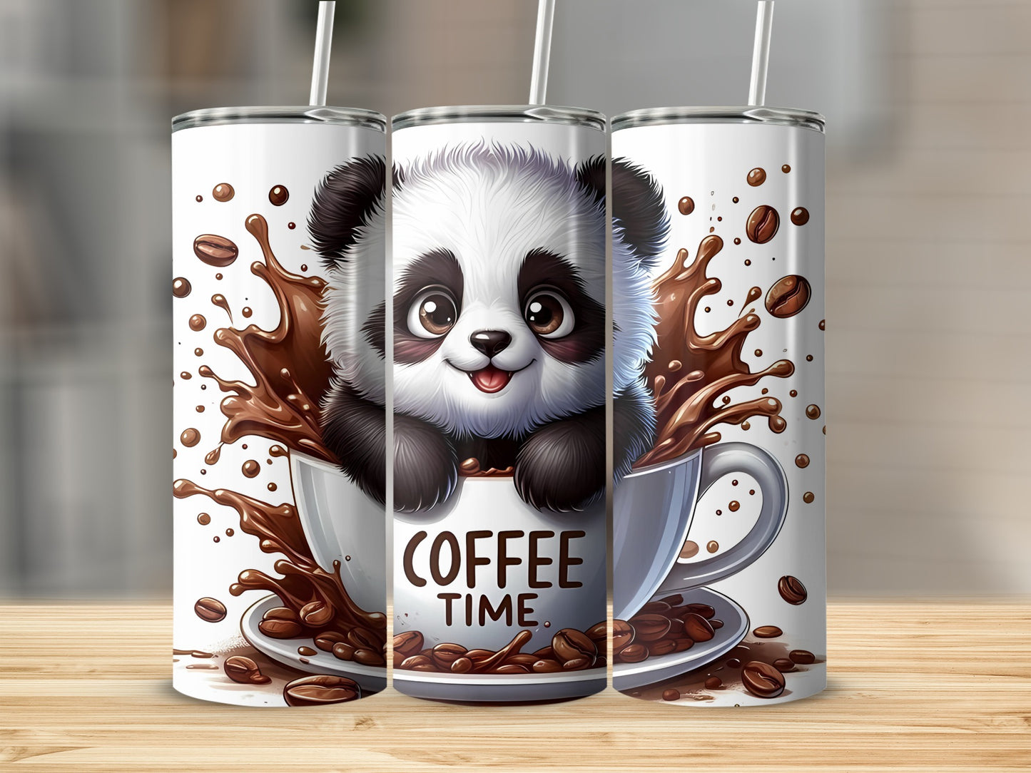 Cute Panda Coffee Time Design Tumbler Mug
