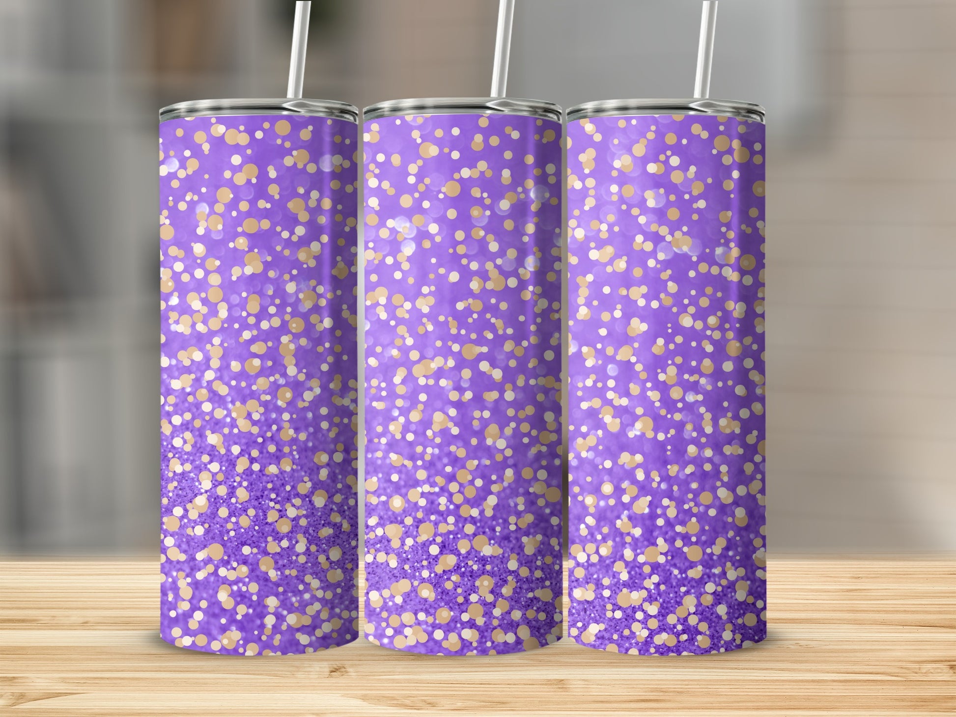 Sparkling Purple and Gold Dot Stainless Steel Tumbler