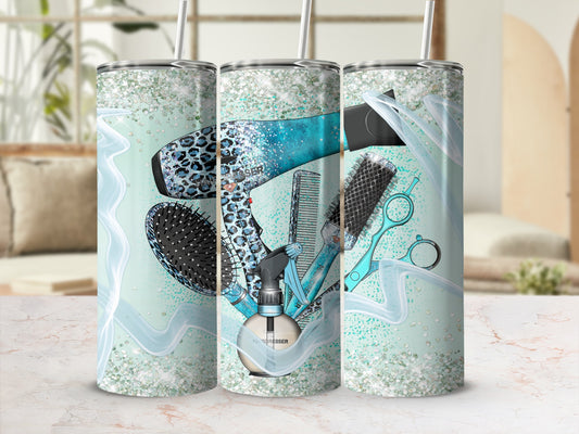 Leopard Print Hair Tools Teal Glitter Tumbler product type