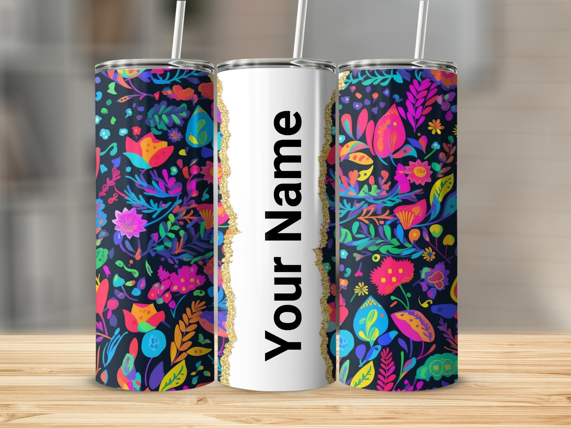 Personalized Colorful Floral Custom Name Tumbler