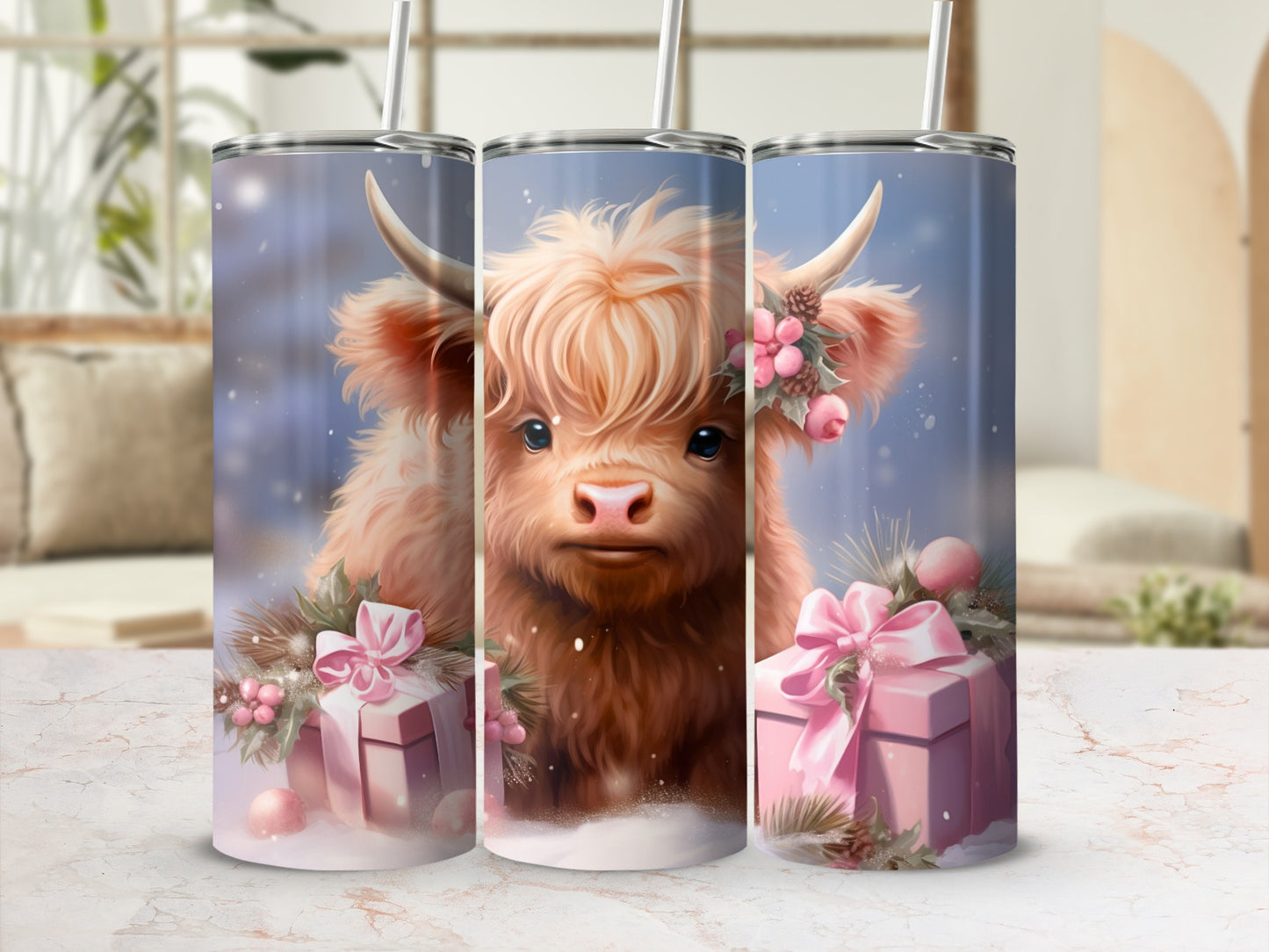 Adorable Highland Cow with Pink Gifts Tumbler