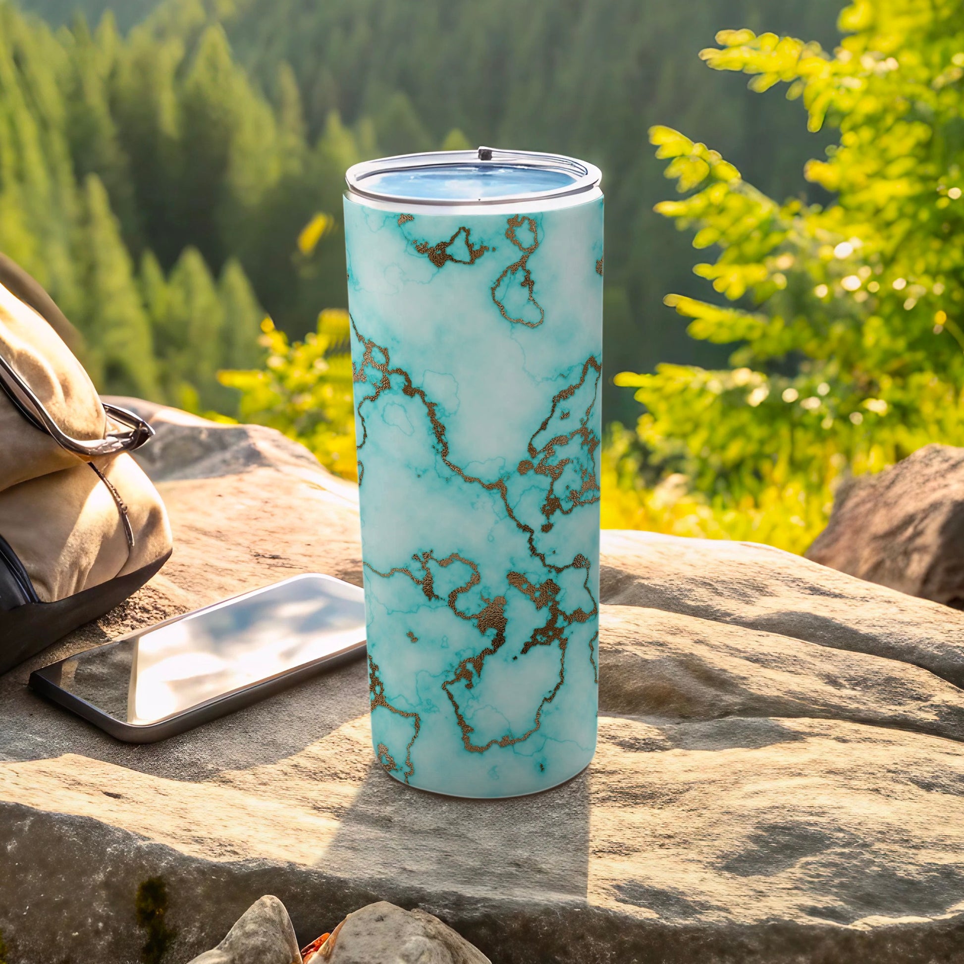 Teal Marble Gold Veins Insulated Tumbler Drinkware Product Type