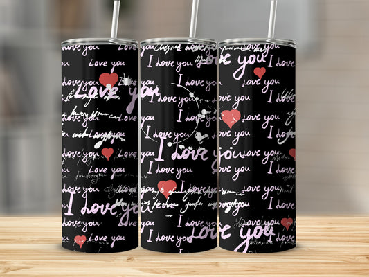 I Love You with Pink Hearts Black Tumbler product