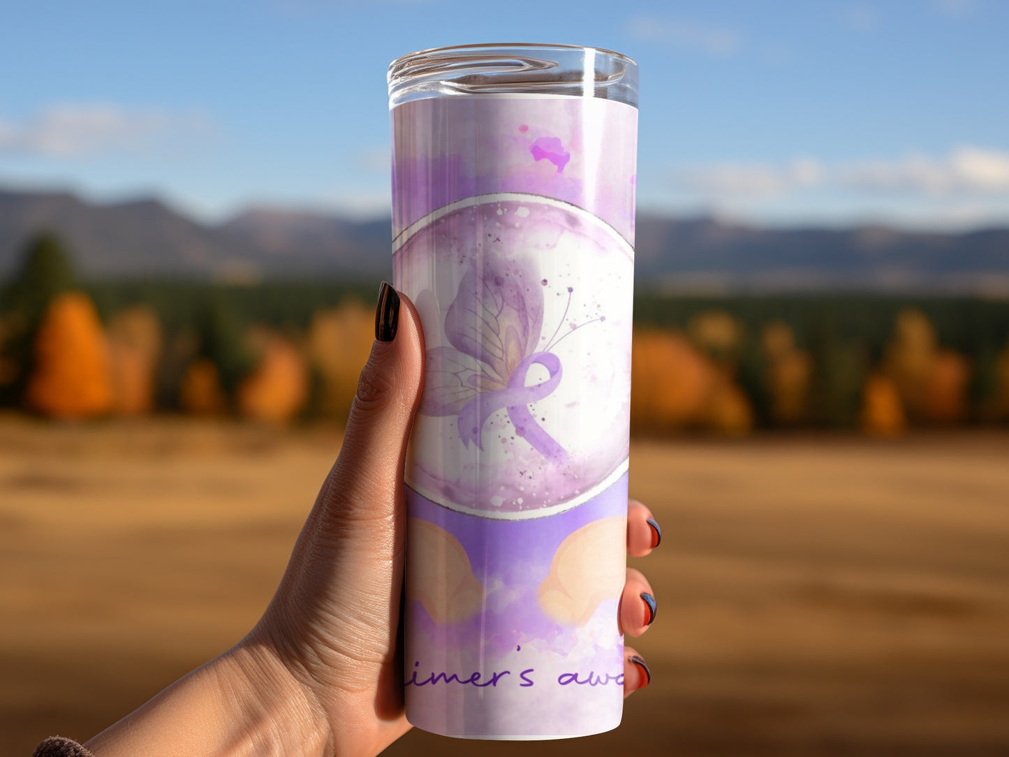 Purple Butterfly Alzheimer's Awareness Tumbler Cup